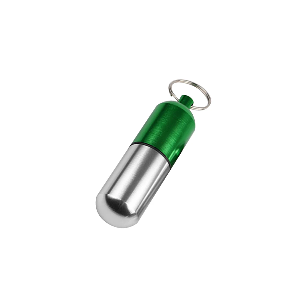 Mini Pill Box Portable Emergency Regular Pills Storage Case Aluminum Container with Keyring Silver Blue