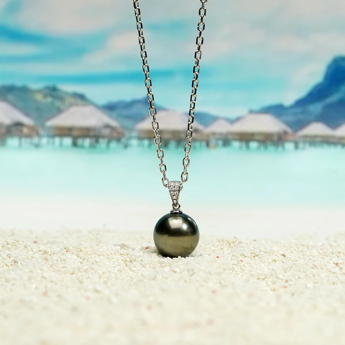 AnuJewel 18K Gold Diamonds Pendant 10-11mm Natural Tahitian Black Pearl Seawater Pendant With 45cm Silver Chain Gift For Women