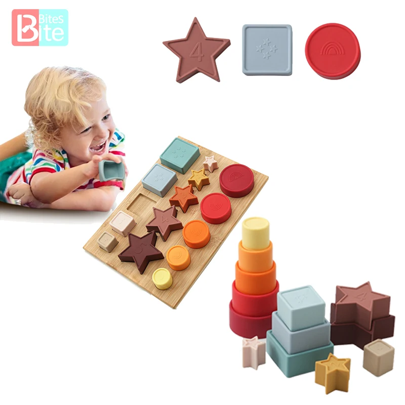 

1SET Silicone Building Block Montessori Toys Baby Silicone Teether BPA Free DIY Creative Stacking Balance Game Education Gifts