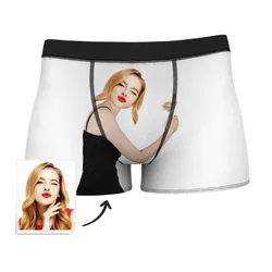 Custom Girlfriend Face Hug My Treasure Men's All-Over Print Boxer Briefs, MEN'S CUSTOM FACE ON BODY BOXER SHORTS  LIGHT tan SKIN