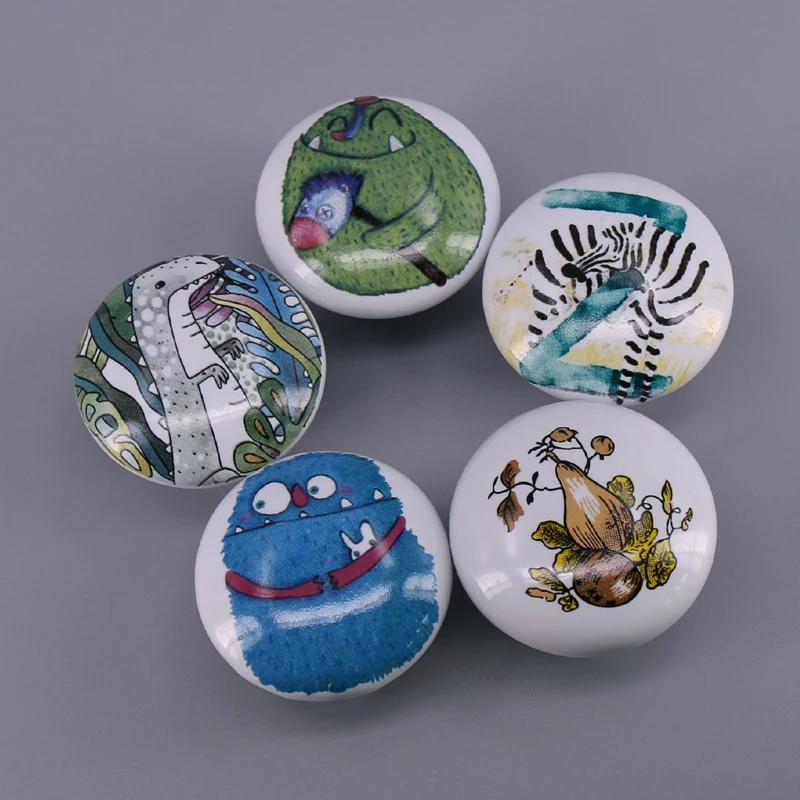 1x White cartoon Cabinet Cupboard Closet Dresser Handles Pulls Ceramic Knobs for Children Bedroom
