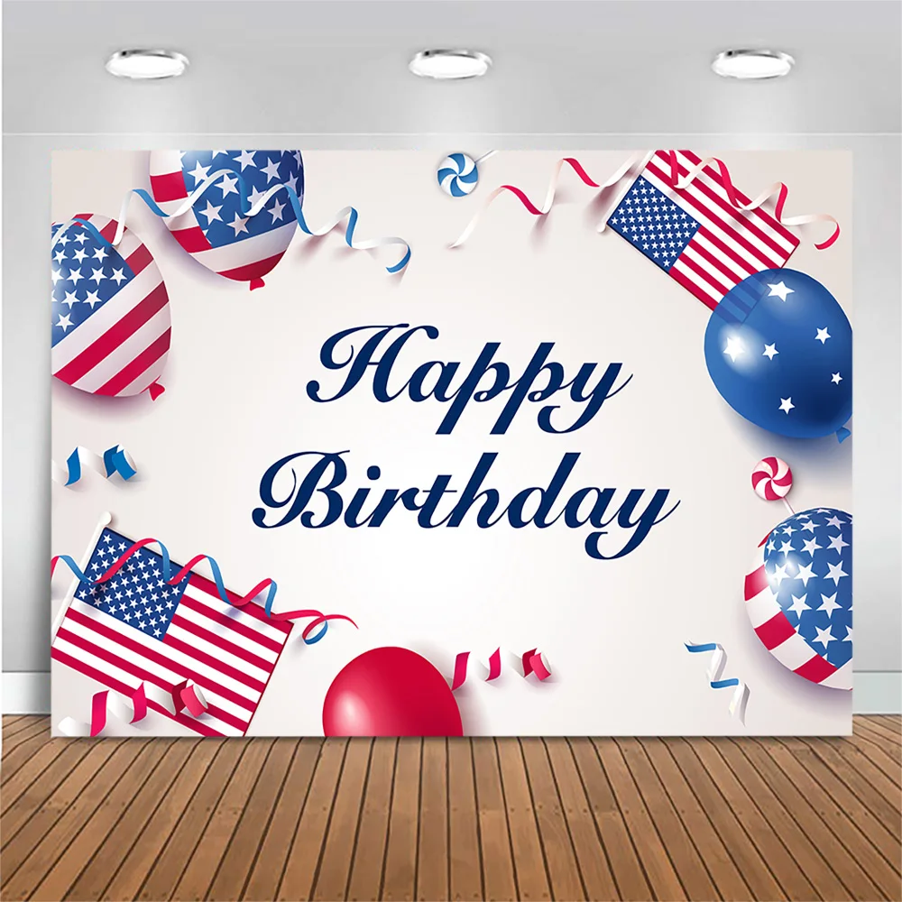 

MOCSICKA American Flag Theme Happy Birthday Backdrop for Photography Balloons Birthday Party Backdrops Decor Banner Photo Shoot