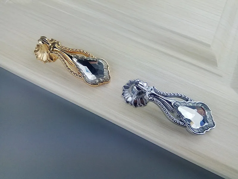 Rose Gold Chrome Pendants Crystal Glass Knobs Furniture Drawer Handle Wardrobe Kitchen Cabinets Cupboard Dresser Door Pulls Knob