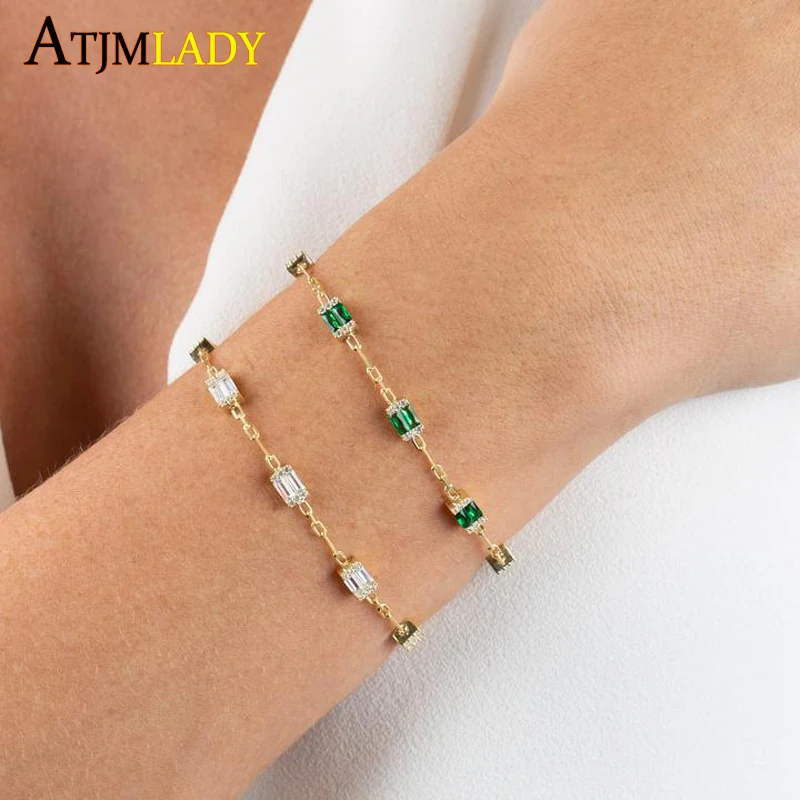 2024 Summer New Rainbow Jewelry Geometric Fashion CZ White Green Blue Red Cubic Zirconia CZ Open Link Chain Sparking Bracelet