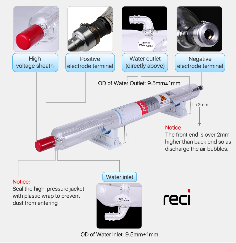 Imagem -03 - Cloudray Reci w4 t4 100w Co2 Laser Tubo de Madeira Case Caixa Embalagem Diâmetro. 80 mm 65 Mmfor Co2 Laser Gravura Máquina de Corte s4 z4