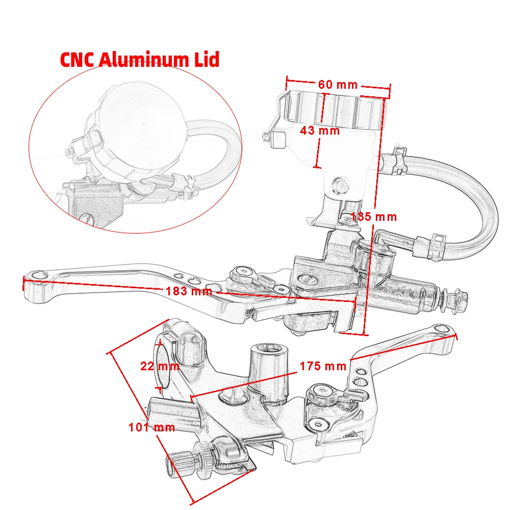 Brake Lever Cable Clutch Handle Hydraulic Cylinder Master Reservoir Brake Clutch Lever Set for 250CC to 500CC Motorcyle