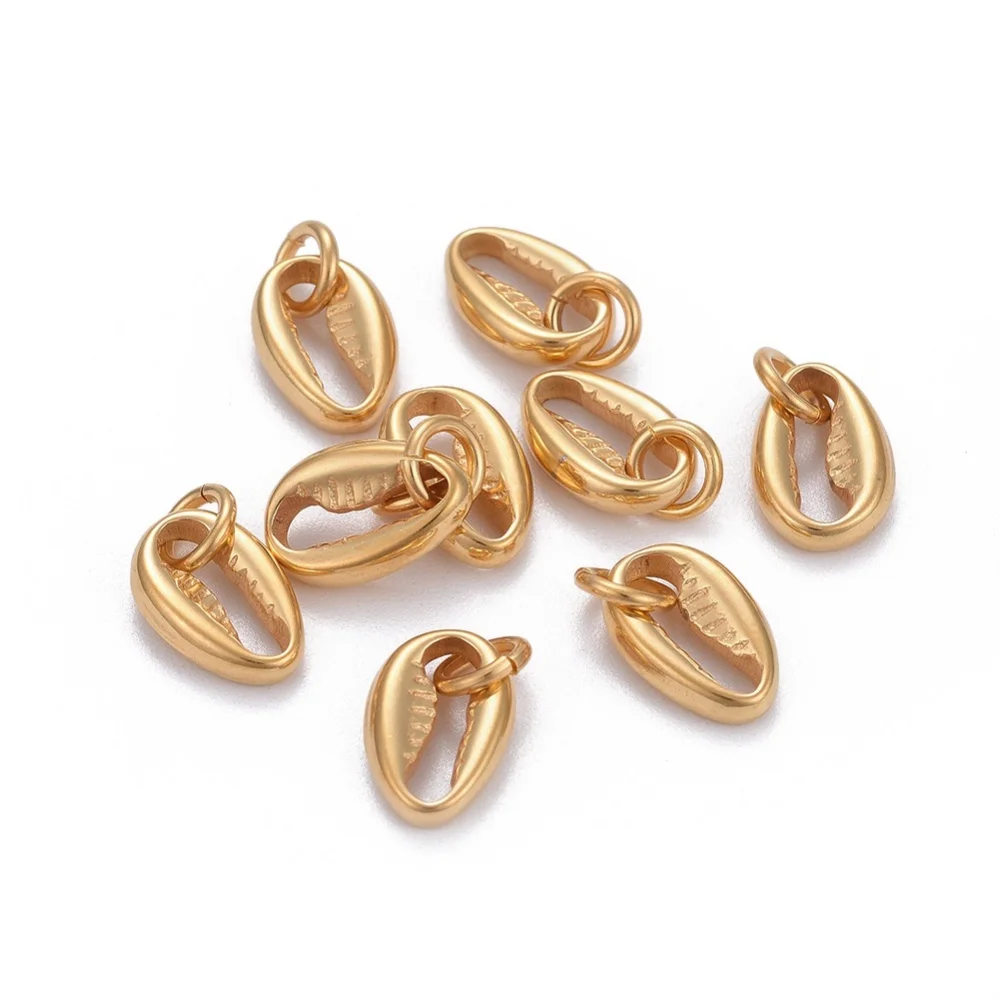 

10pcs 304 Stainless Steel Cowrie Shell Charms for jewelry DIY making Bracelet Necklace Decor Accessories with Jump Ring