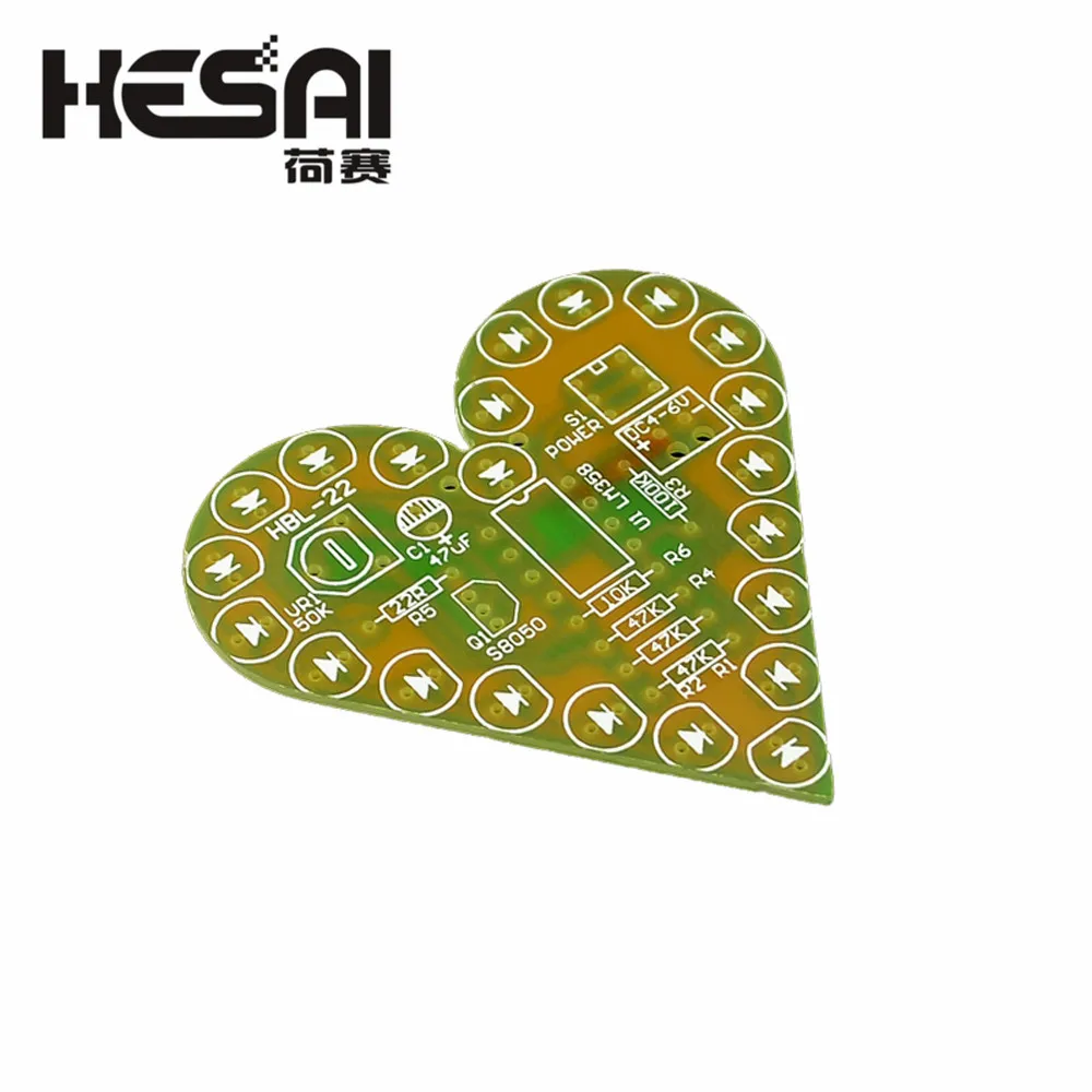 Diy More Heart Shape LED Flashing Light DIY Kit with PCB DC 4-6V Color Available For Soldering Kit Practice Learning Kit