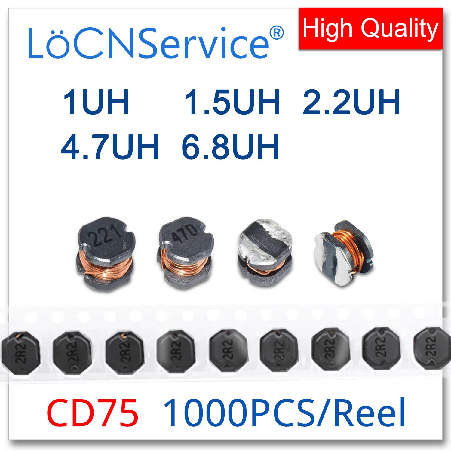 LoCNService 200PCS 1000PCS CD75 7x7.8x5.5mm SMD 1UH 1.5UH 2.2UH 3.3UH 4.7UH 6.8UH Poder Indutor 7*7.8*5.5 milímetros