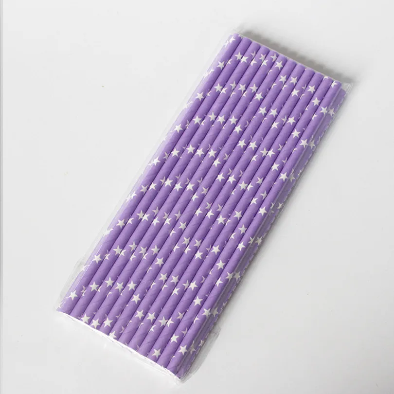 100 Pcs Lilac with White Star Paper Straws,Lavender Biodegradable Wedding Birthday Party Bar Cocktail Coffee Drinking Straws