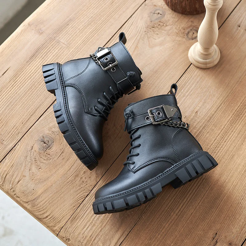 New Children Leather Boots Fashion Girls Warm Flats Non-slip Boots Autumn Winter Boys Student Casual Shoes Kids Boots G239