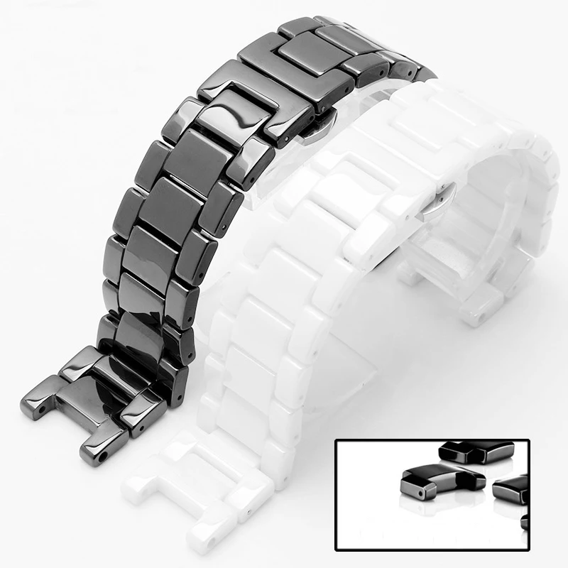 Concave Ceramic Strap 20*11 18*10 16*9mm Watchband Bracelet for Follie Omega GC Guess Dior Pasha Notched Band Black