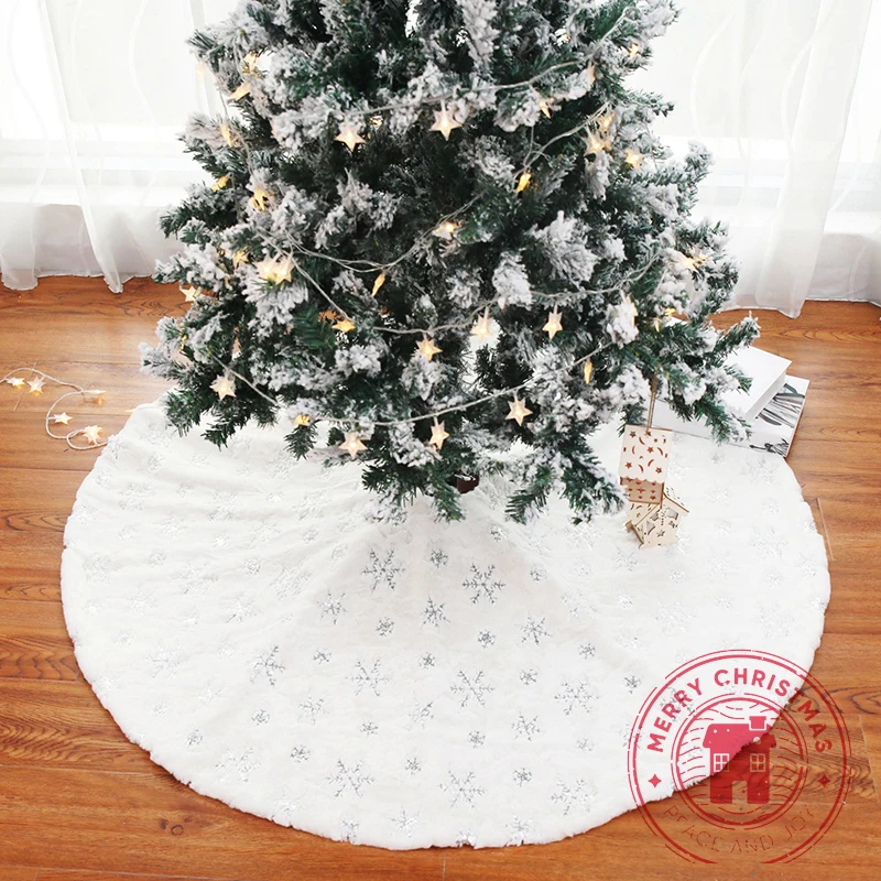 White Christmas Tree Skirt Plush Gold Silver Beaded Embroidered Trees Carpet Merry Christmas Decorations Ornament New Year Decor