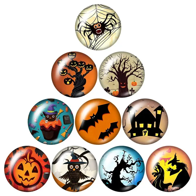 Halloween ghost pumpkin bat Spider 18mm snap buttons 10pcs mixed round photo glass cabochon style for snap button jewelry