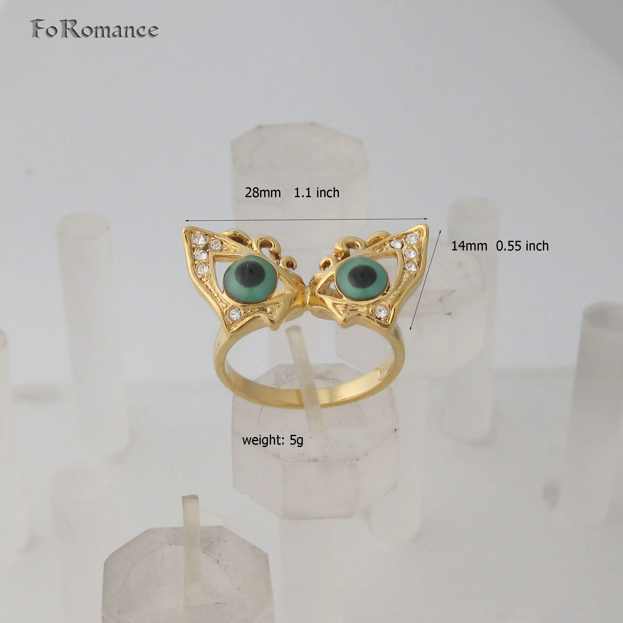 YELLOW GOLD PLATED EYE EVIL EYE PROTECTION FROM EVIL THINGS ENAMEL RING BUTTERFLY SHAPE FROM SIZE 8 9 10
