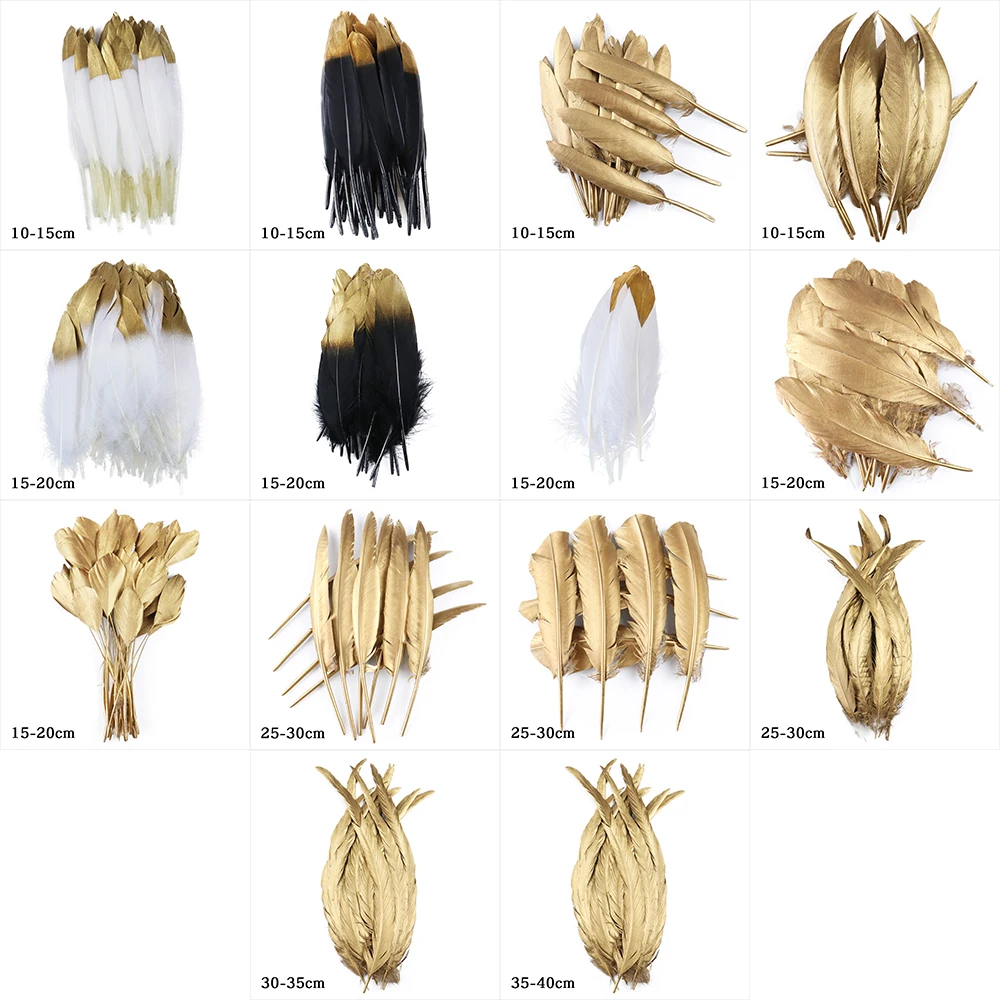 10-35Cm Gold Sliver Feathers Decoration DIY Crafts Jewelry Making Accessories Goose Rooster Tail Plumes Wedding Home Decor 10Pcs