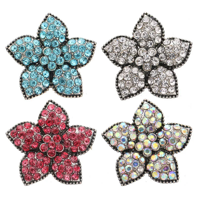 New Rhinestone crystal stones Flowers 20MM snap buttons fit DIY 18MM snap bracelet snap jewelry Christmas Gift