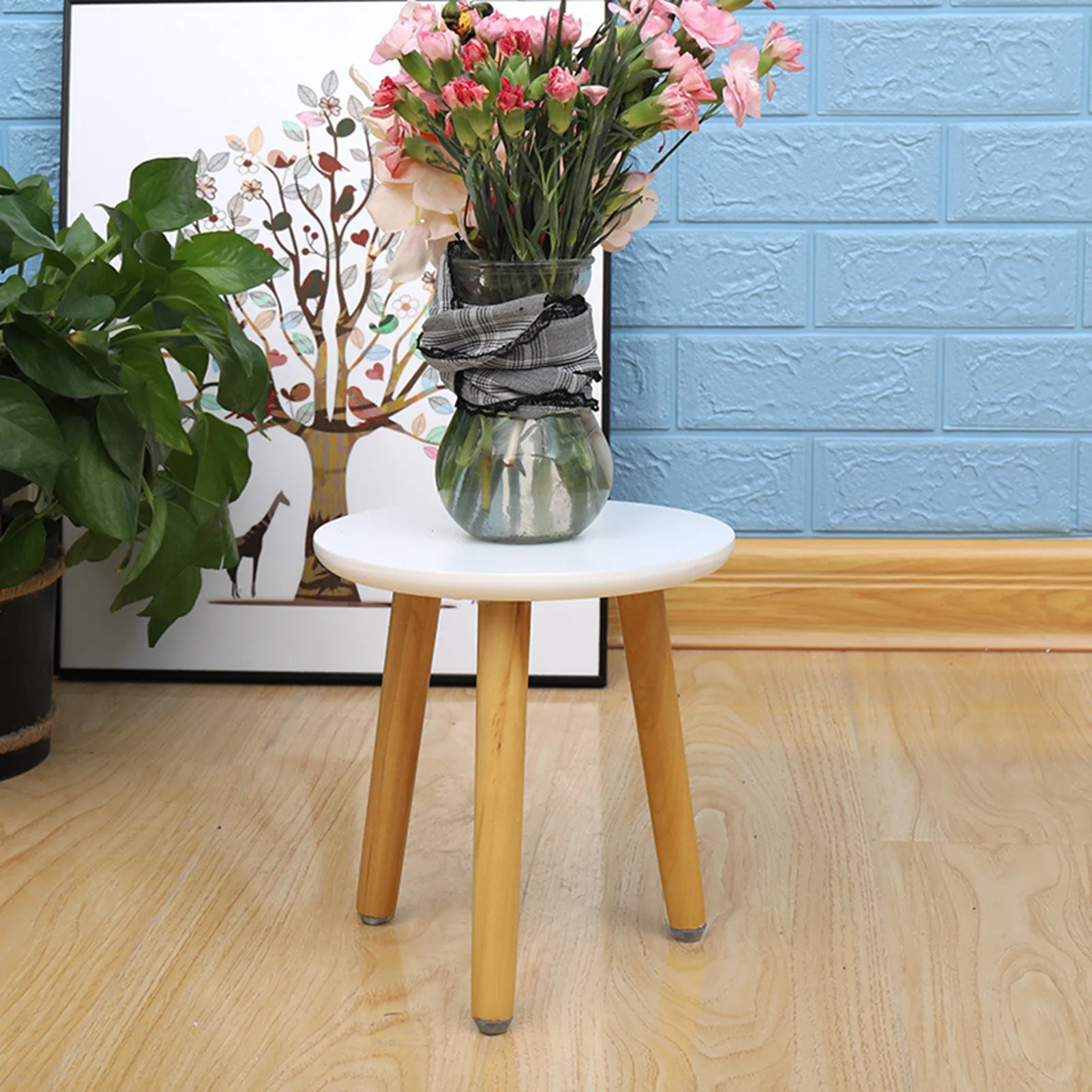 Modern Wooden Round Leg Flower Stand Plant Stand Plants Planter Tray Plant Decor Crafts For Bedroom Living Room