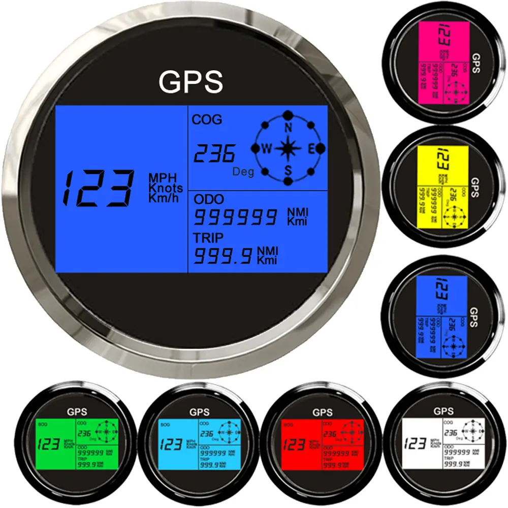 

85mm Digital Car GPS Speedometer Odometer 0-999 knots km/h mph 12V/24V With 7 Colors Backlight Yacht Vessel Motorcycle Boat Auto