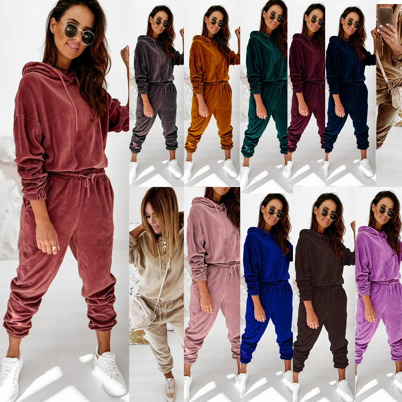 Two Piece Set Women Tracksuit Velour Women Velvet Set Woman Tracksuit Sets Winter Top & Pants Velvet Suit Conjuntos De Mujer