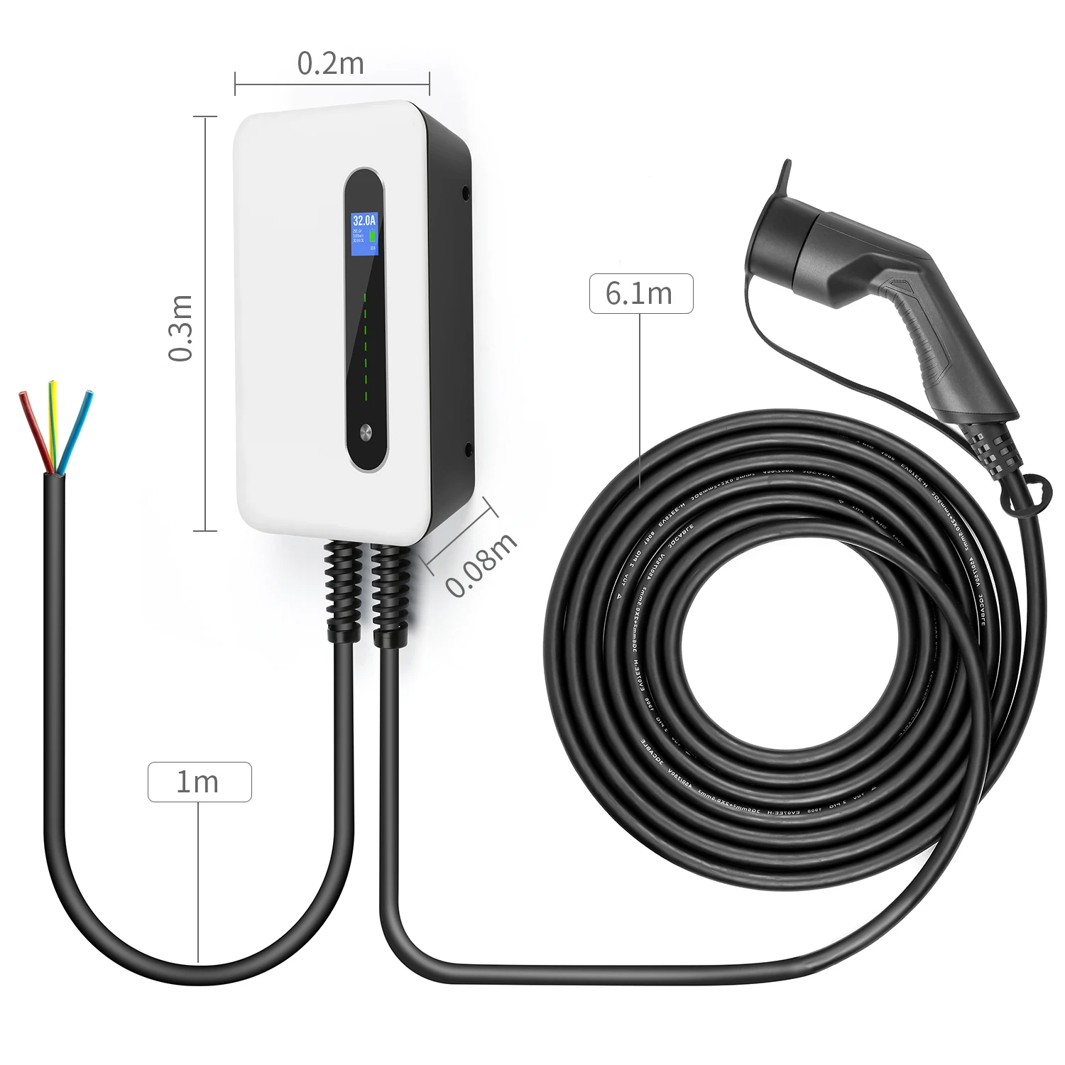 Lefanev-estación de carga EV tipo 2 para vehículo eléctrico, Cable 32A, cargador de coche EVSE Wallbox IEC 62196-2, nivel 2, 240V, 7.6KW