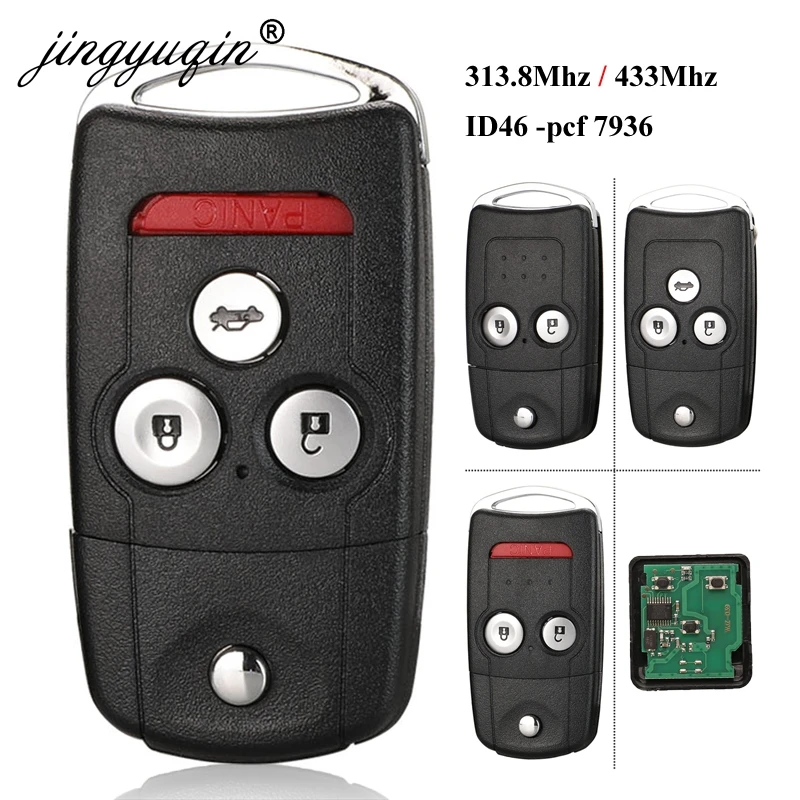 

jingyuqin 2 Button Folding Flip Remote Key fob 433MHZ with ID46 PCF7936 Chip For Honda CR-V Jazz HON66 Uncut Blade