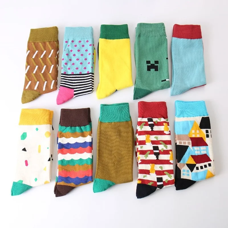 Colour men crew cotton happy socks british style argyle dot striped pattern harajuku designer brand fashion novelty art funny