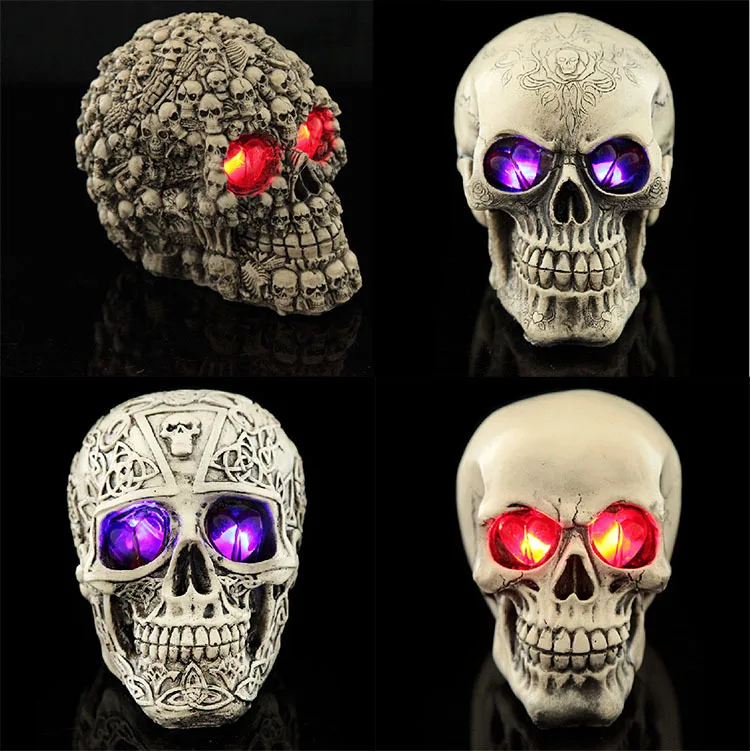 Led Human Shape Skeleton Head Homosapiens Skull Statue Figurine Demon Evil Home Decoration Accessories Halloween Scary Party