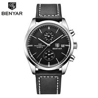 Men Watch Benyar 2021 New Sports Quartz Watch Luxury Fashion Chronograph 100M Waterproof Leather Military Clock Relojes Hombre