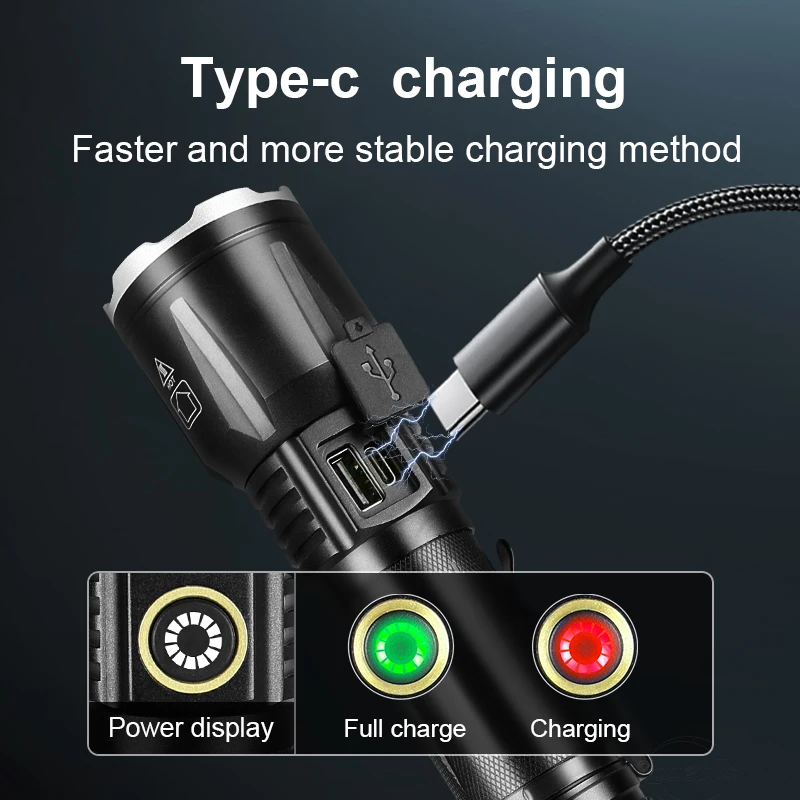 Super bright XHP190 Powerful Led Flashlight 18650 XHP90 High Power Torch Light Rechargeable Tactical Flash Light Usb Hand Lamp