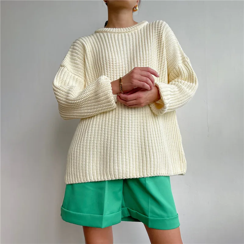 Tossy Autumn Casual Waffle Knit Oversized Green Sweater Women Long Sleeve Loose Thickening Pullovers Female Solid Knitted Tops