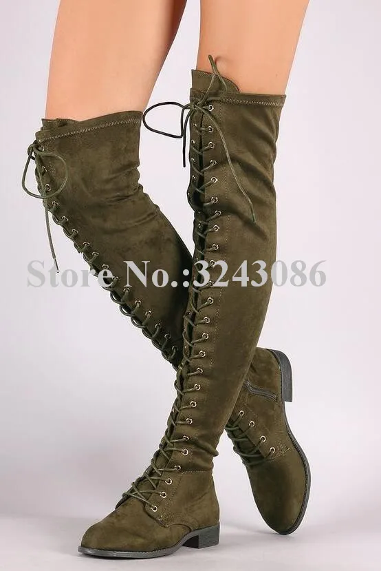 Lady New Lace-up Flat Over the Knee Boots Fashion Black Leather Woman Casual Long Boots Large Size Winter Boots Dropship Shoes