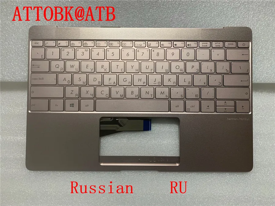 Imagem -03 - Teclado do Apoio de Mãos do Portátil Padrão Russo para Asus Zenbook Ux390 Ux390ua Ux390u Cinza Azul Ouro com Luz de Fundo Novo