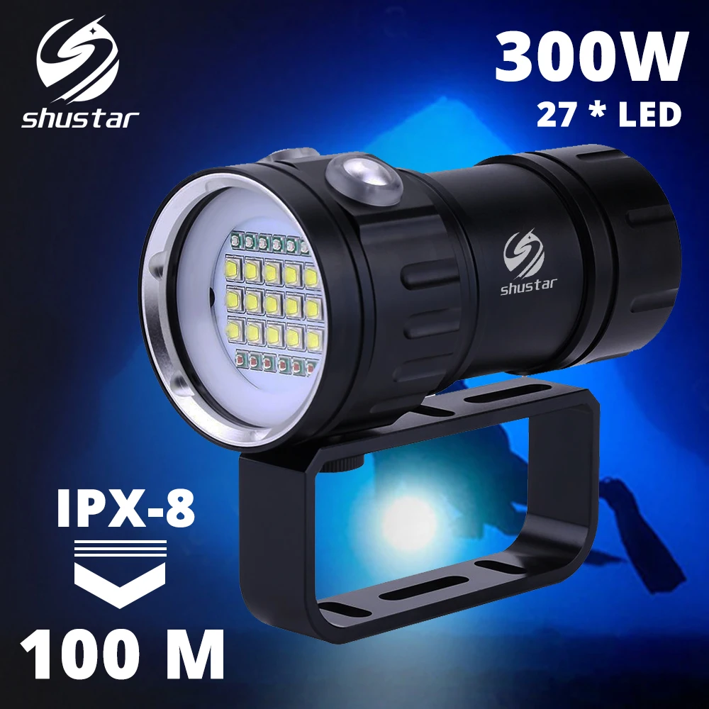 300W Profession LED Diving Flashlight IPX8 Waterproof level Underwater photography fill light Maximum diving depth of 100 meters