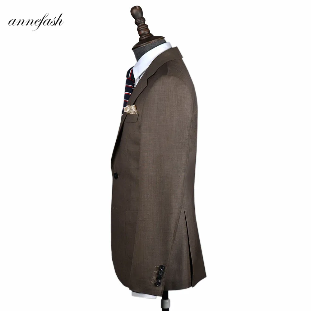 Free shipping Custom Made 100% Wool Coffee Suit Brown Slim Fit Jacket Sets for business Casual Occasion (Jacket+ Pant)