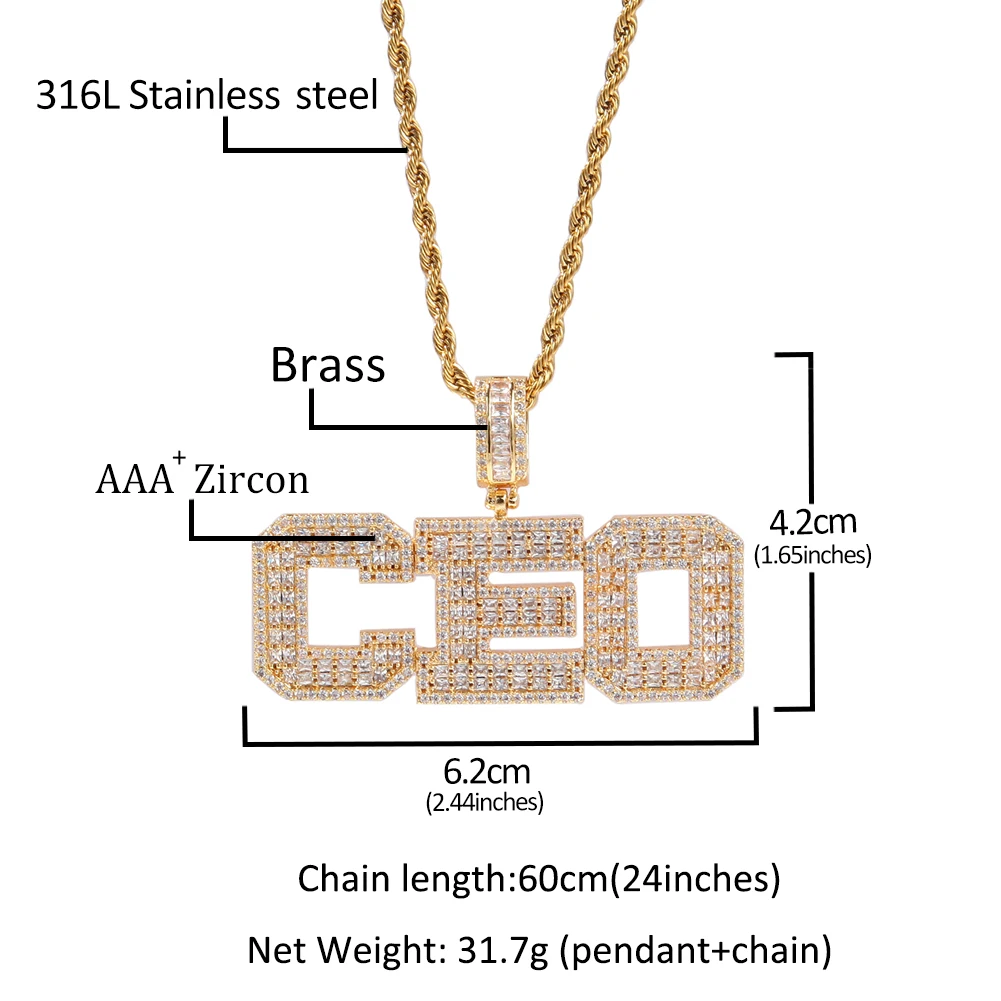 TBTK Customized Name Baguettecz Letter Pendant Iced Out Shinning Cubic Zirconia Personalized Name Necklace Hiphop Jewelry