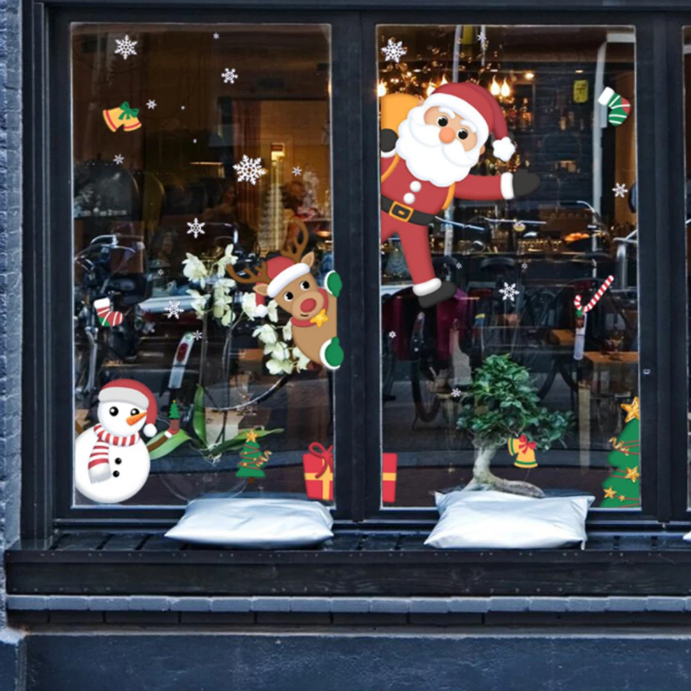 Merry Christmas Wall Stickers Window Glass Festival Wall Decals Santa Murals Window Wall Paper Xmas Decorations for Home Decor