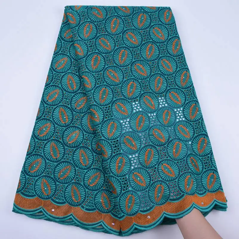 

Teal Green Swiss Cotton Lace Fabric High Quality African Swiss Voile Lace In Switzerland With Stones For Nigerian Dresses S1747