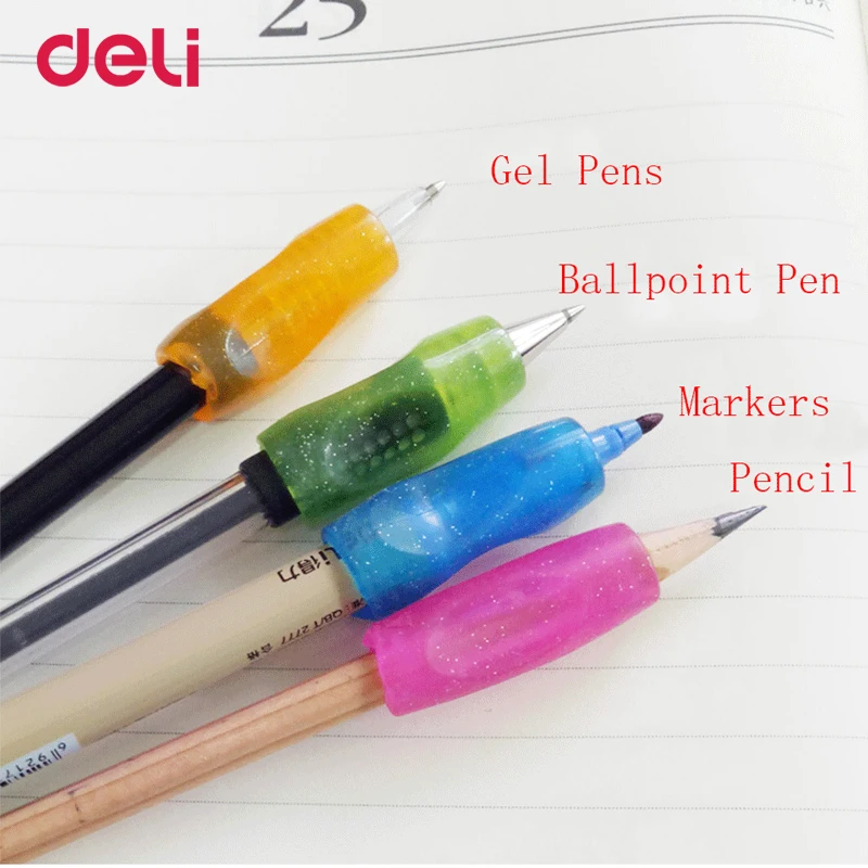 4PCS/BAG Deli 0507 Soft Rubber Pen Holder Pencil Holding Helper Soft Hands Fit Pen Pencil Sleeve