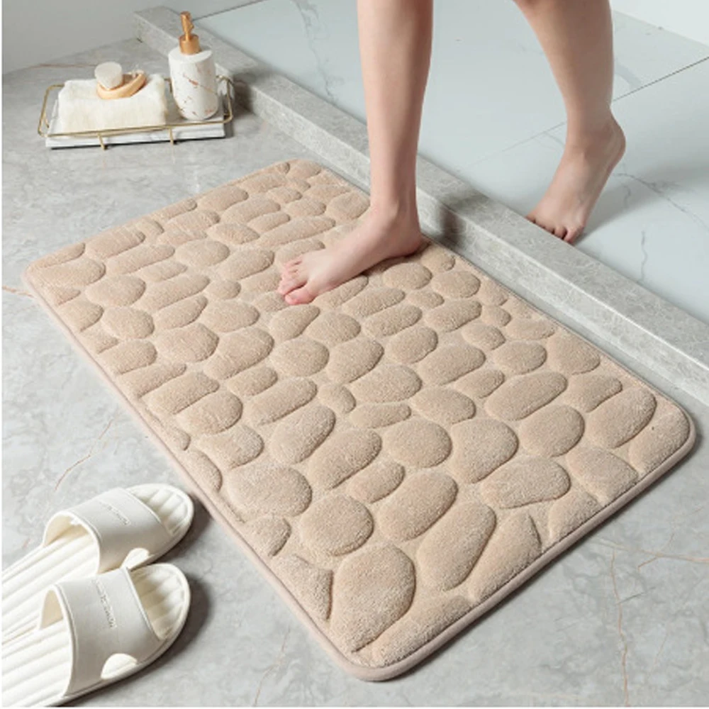 In Wash Basin Bathtub Side Memory Foam Pad Non-slip Carpets Floor Rug Shower Room Doormat Cobblestone Embossed Bathroom Bath Mat