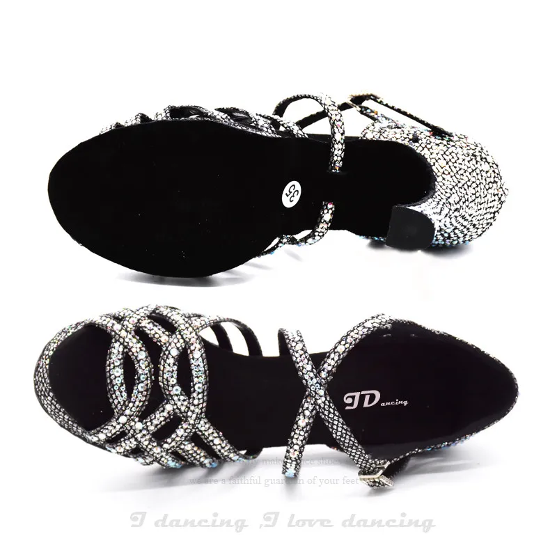 Ballroom Dance Shoes Women Latin Shoes with Platform Big and Small Rhinestone Luxury and Comfortable Sadals