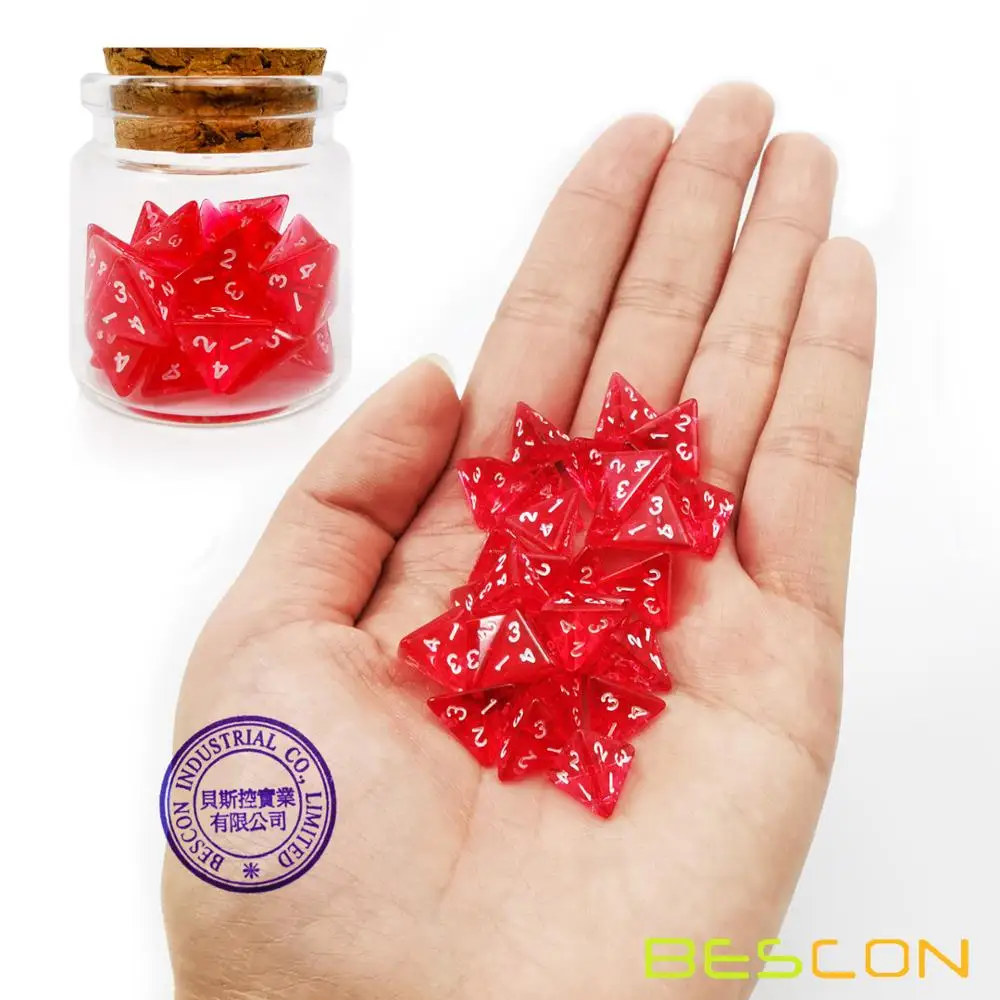 Bescon-Mini dados rojos transparentes D4, botella de poción curativa, 30 unidades