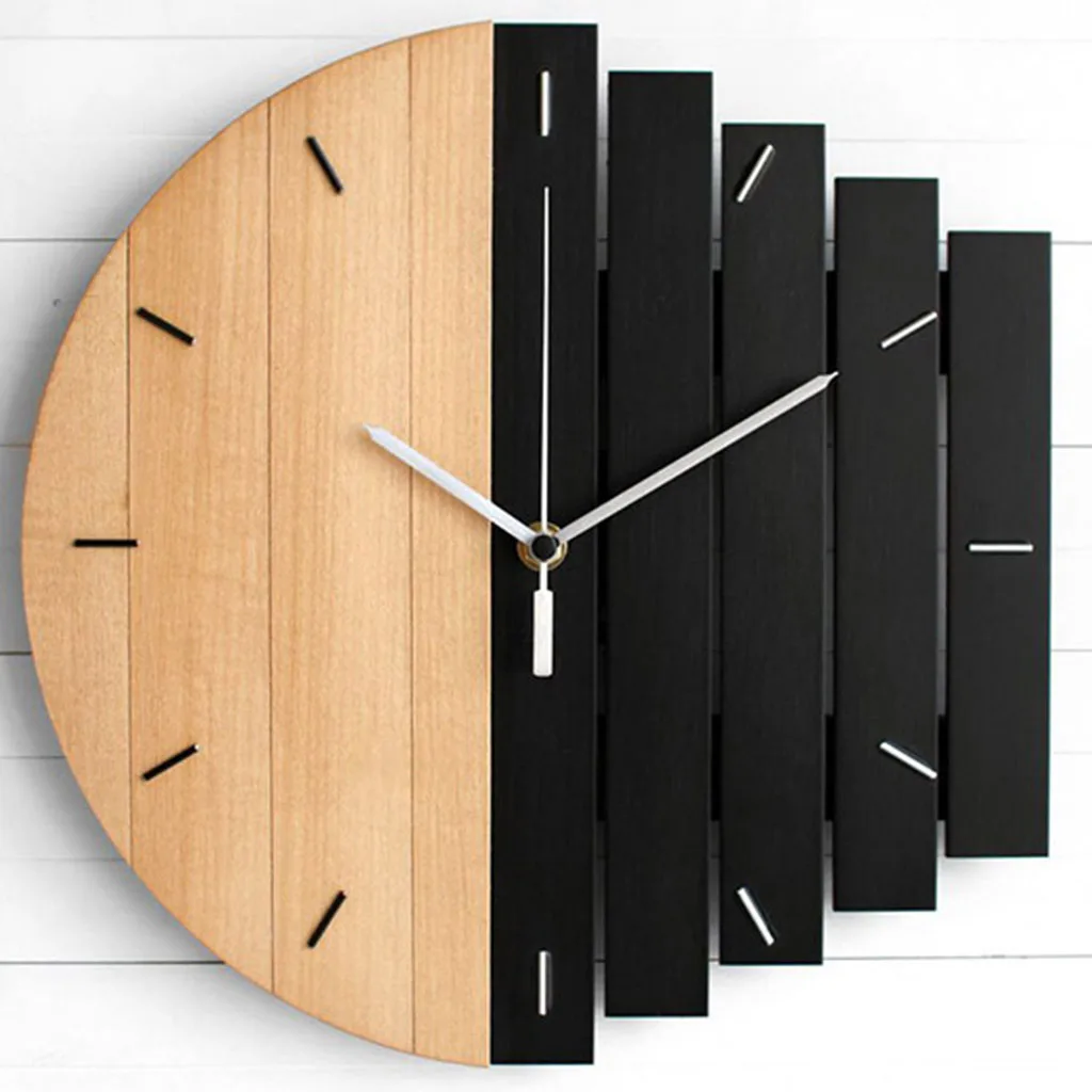 12 inch Wooden Wall Clock Modern Design Nordic Living Room Decoration Kitchen Clock Art Hollow Wall Watch Home Decoration