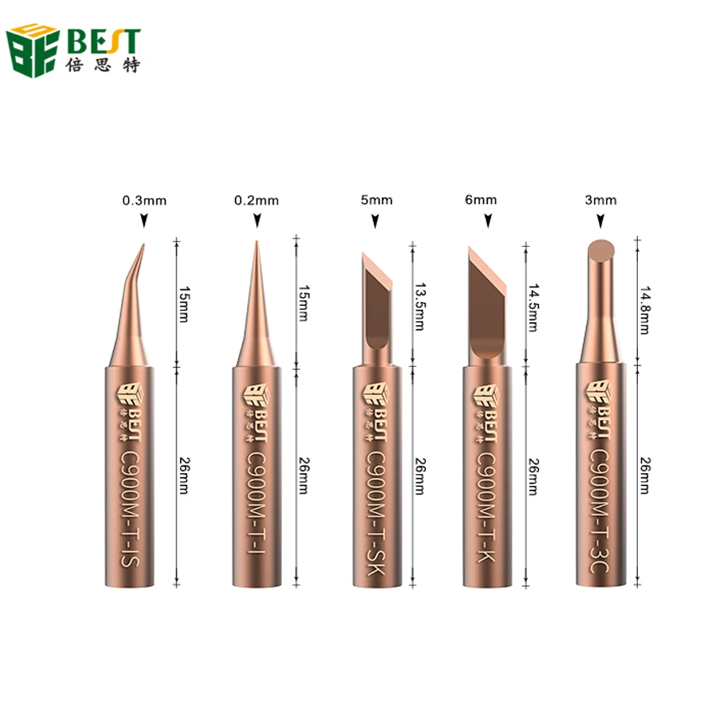 5Piece Soldering Iron Tips Welding Nozzle Oxygen-free Copper Lead-free Solder Non-stick Tin Tip DIY Tools Set for Horns Plastic