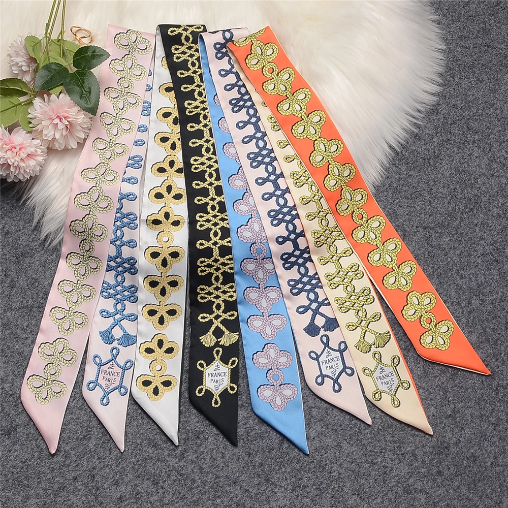 

2023 New Luxury Knot Brand Scarf Design Women 100% Silk Scarf Fashion Headwear Skinny Bag Hair Scarves Neckerchief