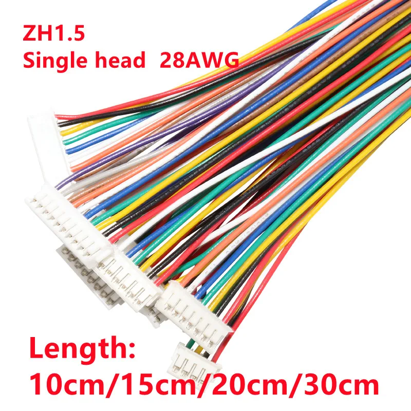 10pcs ZH 1.5mm Wire Cable Connector DIY ZH1.5 JST 2/3/4/5/6/7/8/9/10pin Electronic Line Single End 28AWG 10cm/15cm/20cm/30cm