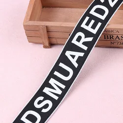 New 40Mm Black Printed White Letter Ribbon Clothing Backpack Hat Dress Bow Decoration Diy Sewing Fabric Accessories Woven Trim
