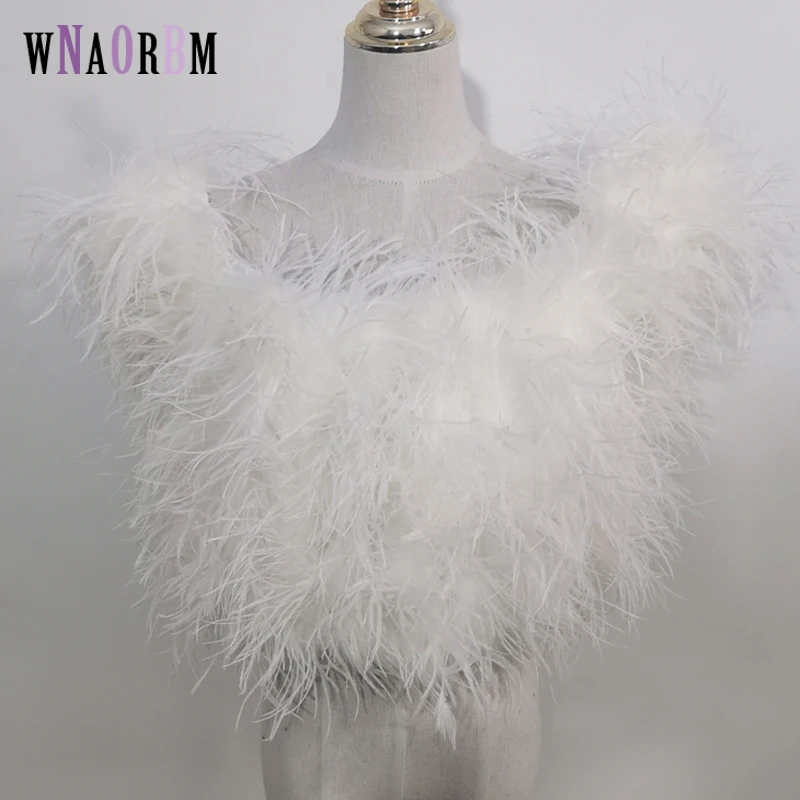 

New style 100% natural ostrich hair +Sleeved bra underwear women's fur coat real ostrich fur coat fur mini T-shirt