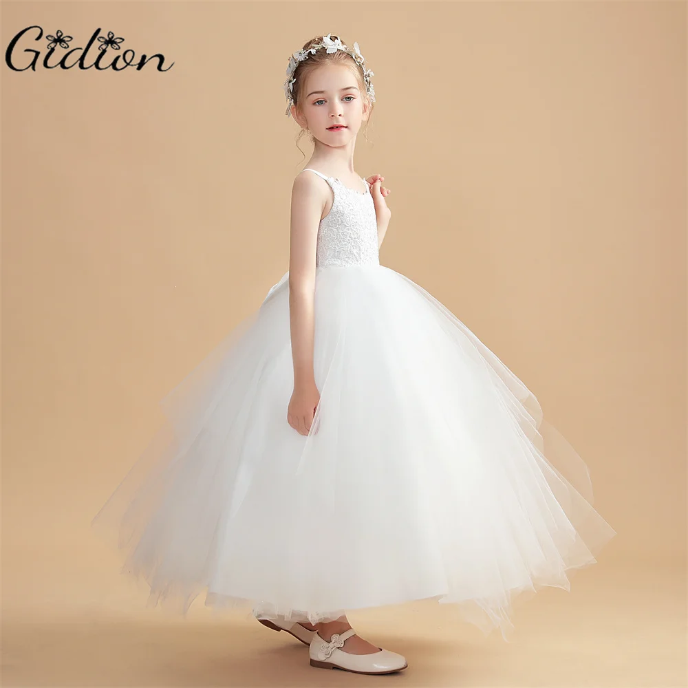 Princesa Flower Girl Dress com alças de espaguete, vestido de noite infantil, cerimônia de casamento, festa de aniversário, evento de baile