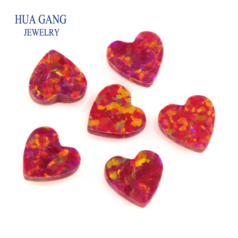 OP45 Heart Synthetic Opal Loose Stones Round Shape Base Cabochon Created Opal Beads Semi-Precious Stones For Jewelry 3mm-15mm
